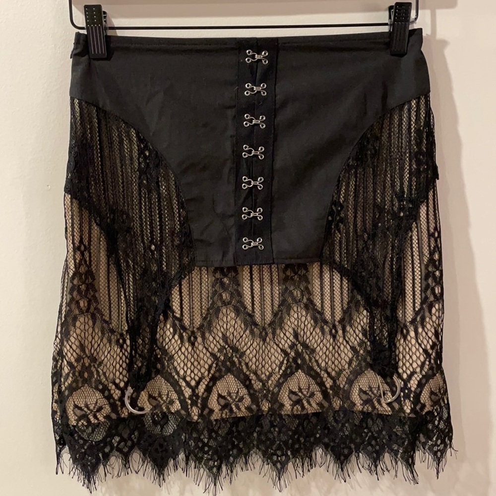 Black lace mini skirt